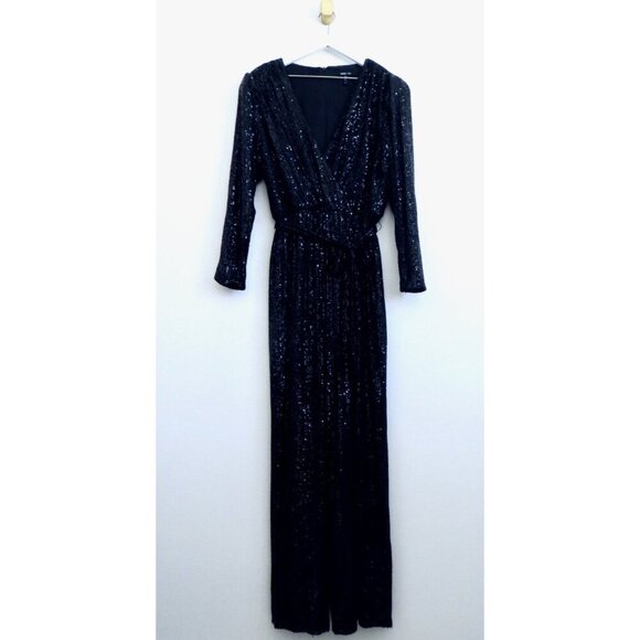 NEW! BCBG Paris All Over Sequin Formal Jumpsuit Long Sleeve Black SZ XL - Picture 5 of 11